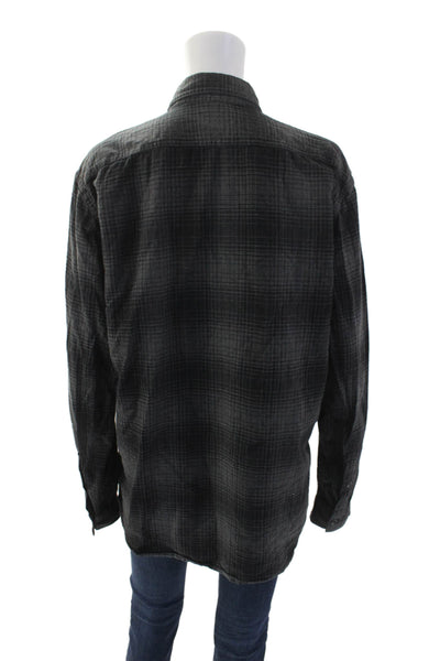 Filson Womens Cotton Collared Plaid Print Button Down Shirt Gray Size M