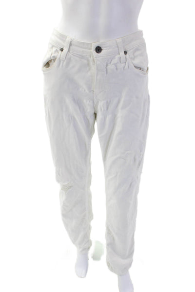 Paige Womens Five Pocket Mid Rise Distressed Skinny Jeans White Size 33