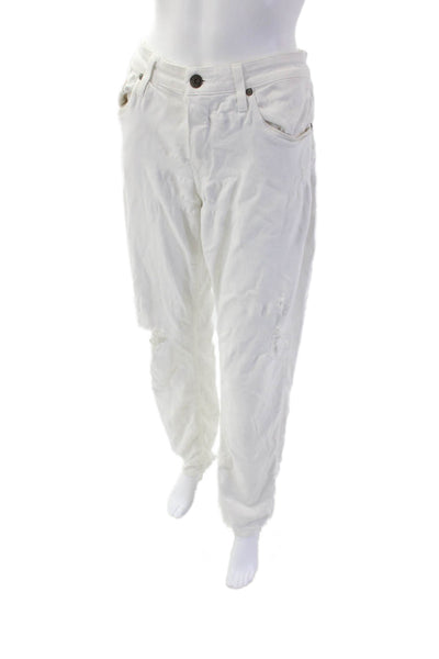Paige Womens Five Pocket Mid Rise Distressed Skinny Jeans White Size 33