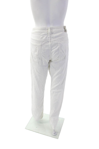Paige Womens Five Pocket Mid Rise Distressed Skinny Jeans White Size 33