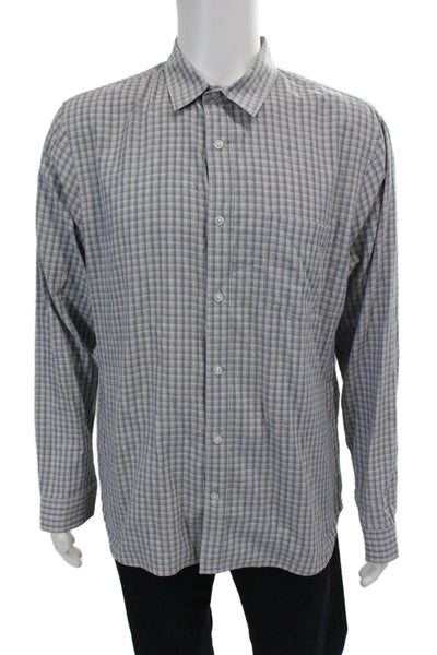 Vince Mens Cotton Plaid Collared Long Sleeve Button-Down Shirt Gray Size L