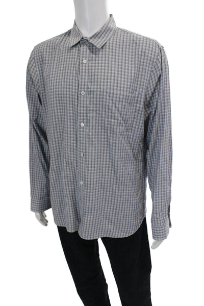 Vince Mens Cotton Plaid Collared Long Sleeve Button-Down Shirt Gray Size L