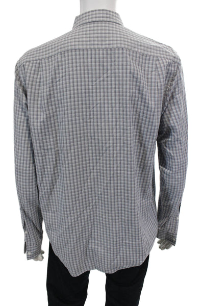Vince Mens Cotton Plaid Collared Long Sleeve Button-Down Shirt Gray Size L