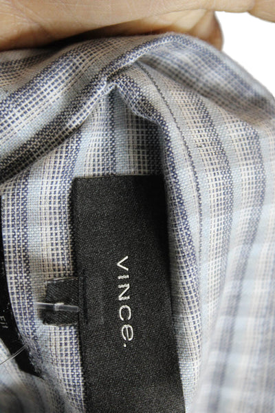 Vince Mens Cotton Plaid Collared Long Sleeve Button-Down Shirt Gray Size L