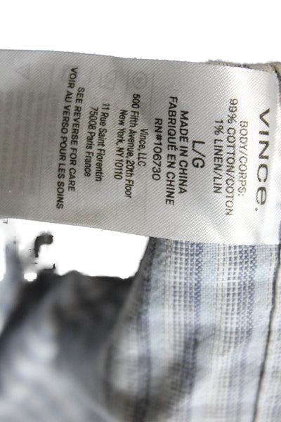 Vince Mens Cotton Plaid Collared Long Sleeve Button-Down Shirt Gray Size L