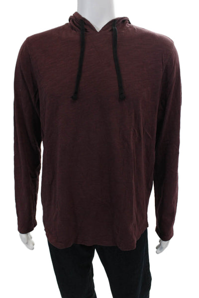 Vince Mens Cotton Long Sleeve Drawstring Pullover Hoodie Shirt Red Size L