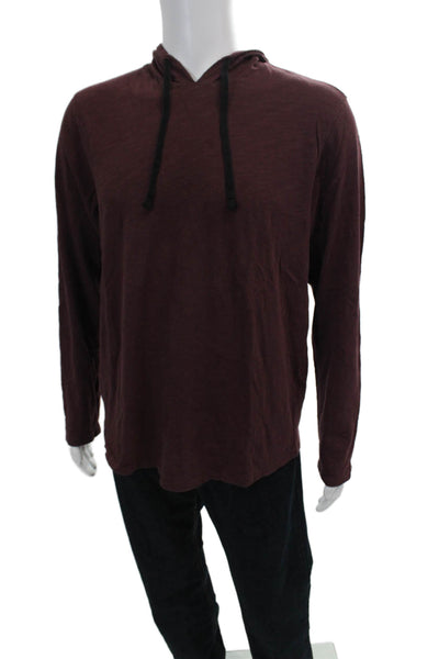 Vince Mens Cotton Long Sleeve Drawstring Pullover Hoodie Shirt Red Size L