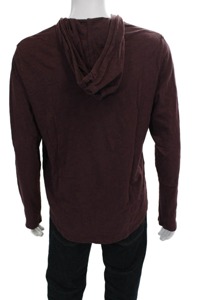 Vince Mens Cotton Long Sleeve Drawstring Pullover Hoodie Shirt Red Size L