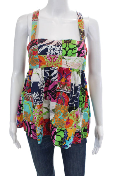 J Crew Womens Patchwork Sleeveless Tank Top Multi Colored Cotton Size 4