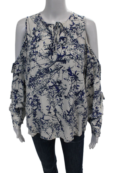 Parker Womens Textured V-neck Floral Printed Sleek Blouse White Size S