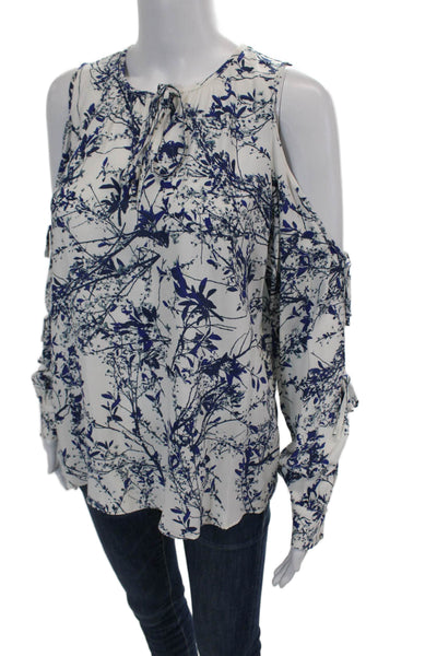 Parker Womens Textured V-neck Floral Printed Sleek Blouse White Size S