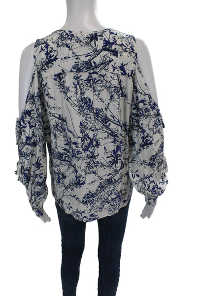 Parker Womens Textured V-neck Floral Printed Sleek Blouse White Size S