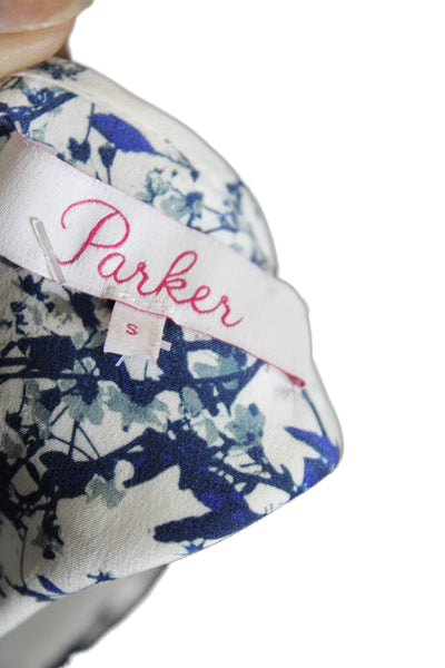 Parker Womens Textured V-neck Floral Printed Sleek Blouse White Size S