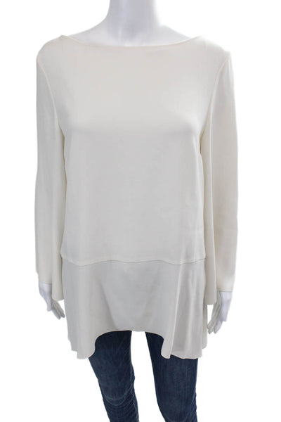 Elizabeth and James Womens Textured Long Sleeve Round Neck Blouse White Size S