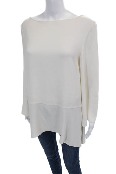 Elizabeth and James Womens Textured Long Sleeve Round Neck Blouse White Size S