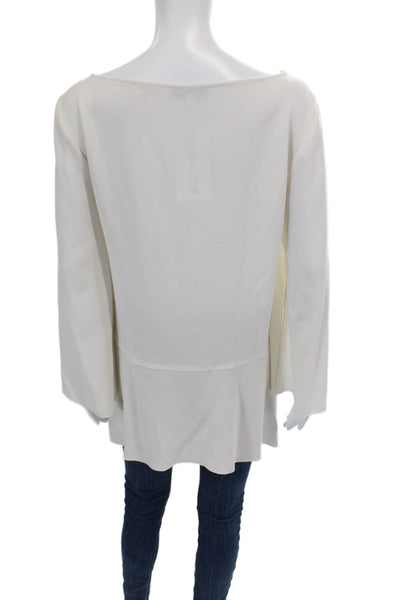 Elizabeth and James Womens Textured Long Sleeve Round Neck Blouse White Size S