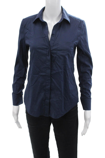 BCBG Max Azria Womens Cotton Collared Long Sleeve Button-Down Shirt Blue Size XS