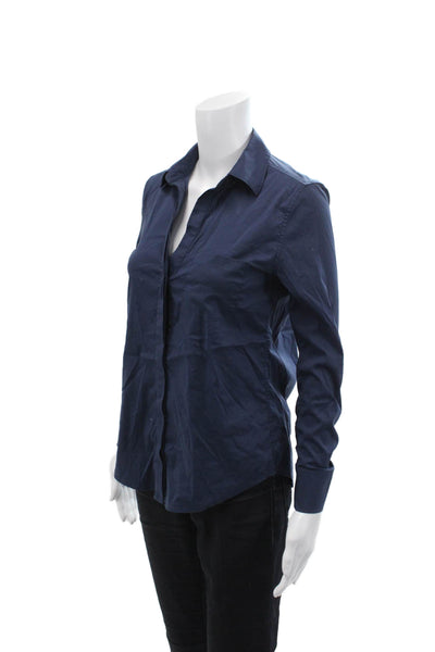 BCBG Max Azria Womens Cotton Collared Long Sleeve Button-Down Shirt Blue Size XS