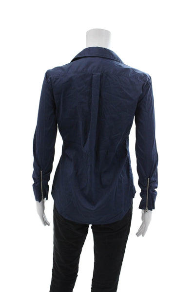 BCBG Max Azria Womens Cotton Collared Long Sleeve Button-Down Shirt Blue Size XS