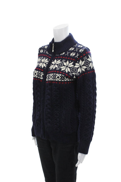Aran Crafts Womens Wool Long Sleeve Zip Up Multicolor Sweater Blue Size XXS