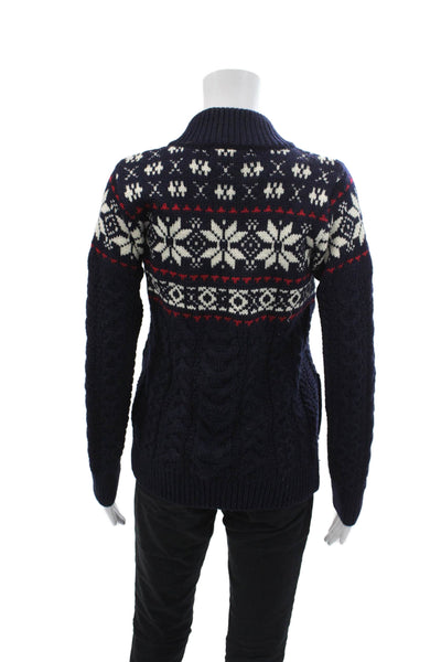 Aran Crafts Womens Wool Long Sleeve Zip Up Multicolor Sweater Blue Size XXS