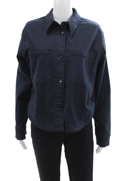 Renuar Womens Long Sleeves Button Down Shirt New Midnight Blue Cotton Size Small