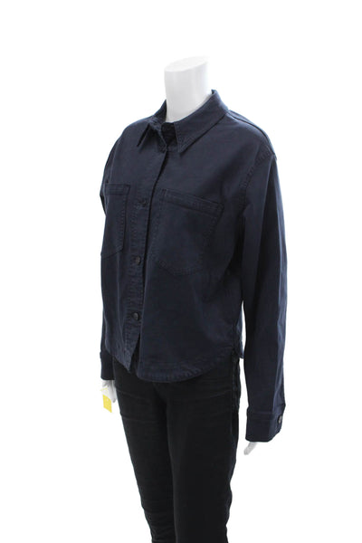 Renuar Womens Long Sleeves Button Down Shirt New Midnight Blue Cotton Size Small