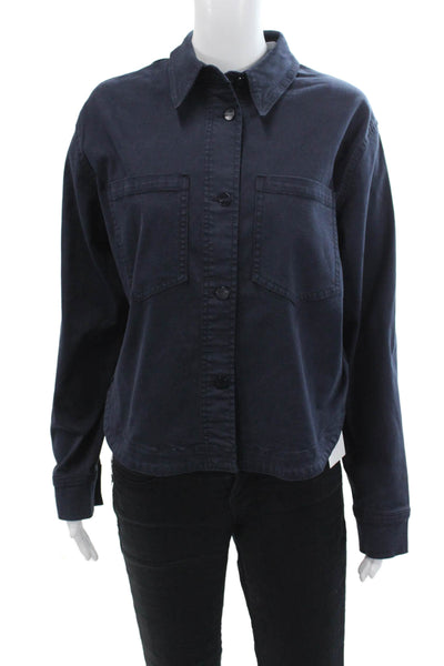 Renuar Womens Long Sleeves Button Down Shirt New Midnight Blue Cotton Size Mediu
