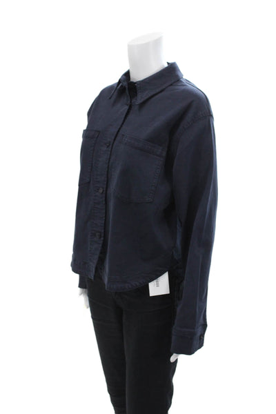 Renuar Womens Long Sleeves Button Down Shirt New Midnight Blue Cotton Size Mediu