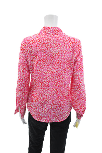 Renuar Womens Abstract Print Button Down Blouse Pink Red Size Extra Small