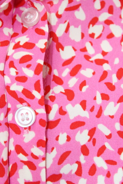 Renuar Womens Abstract Print Button Down Blouse Pink Red Size Extra Small