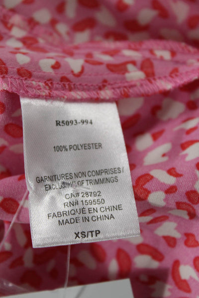 Renuar Womens Abstract Print Button Down Blouse Pink Red Size Extra Small