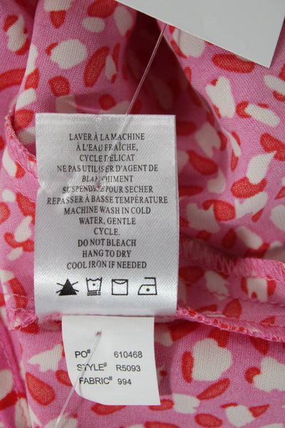 Renuar Womens Abstract Print Button Down Blouse Pink Red Size Extra Small