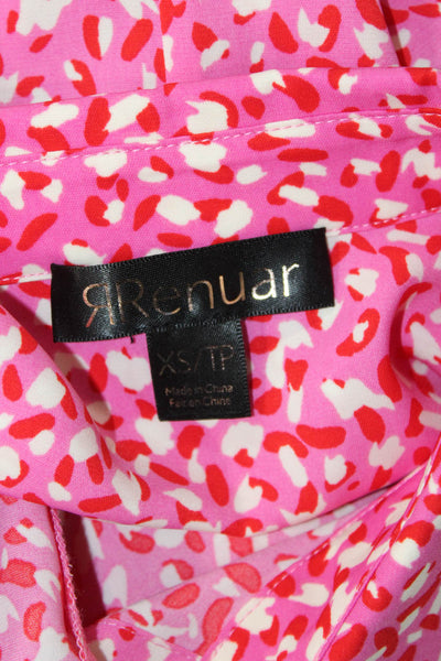 Renuar Womens Abstract Print Button Down Blouse Pink Red Size Extra Small