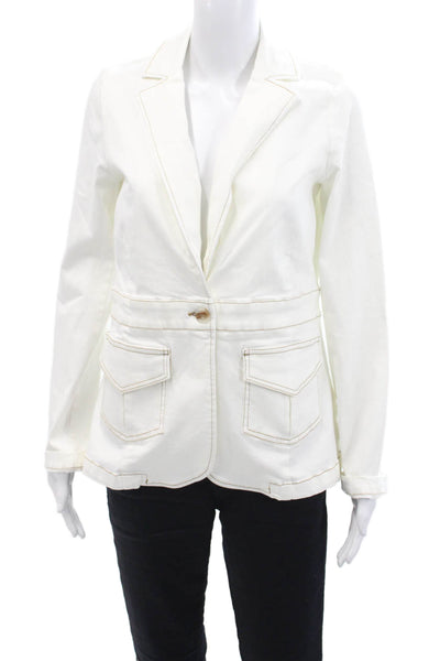 Renuar Womens Long Sleeves Button Down Jacket White Cotton Blend Size Small