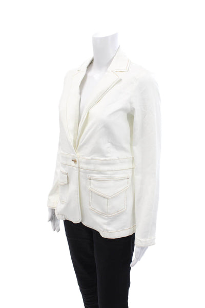 Renuar Womens Long Sleeves Button Down Jacket White Cotton Blend Size Small