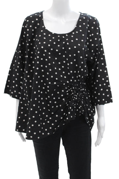 Tulip Womens Polka Dot Gathered Long Sleeves Blouse Black White Size Small