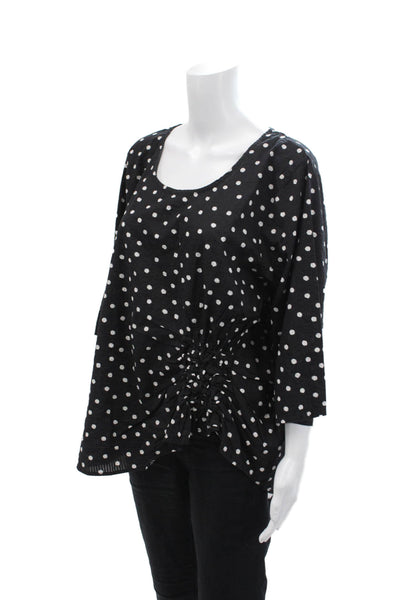 Tulip Womens Polka Dot Gathered Long Sleeves Blouse Black White Size Small