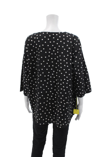 Tulip Womens Polka Dot Gathered Long Sleeves Blouse Black White Size Small