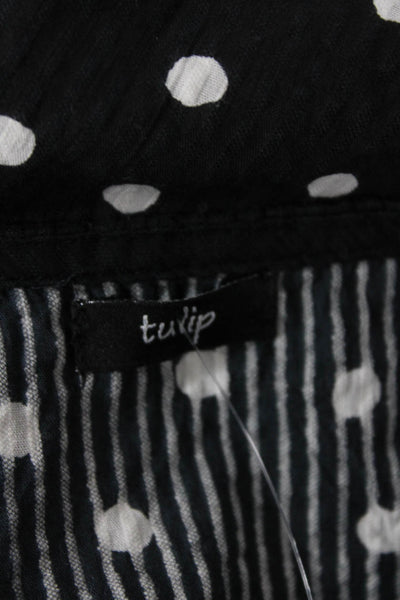 Tulip Womens Polka Dot Gathered Long Sleeves Blouse Black White Size Small