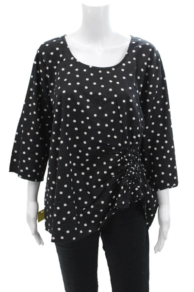 Tulip Womens Polka Dot Gathered Long Sleeves Blouse Black White Size Medium