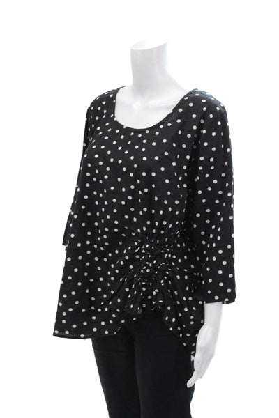Tulip Womens Polka Dot Gathered Long Sleeves Blouse Black White Size Medium