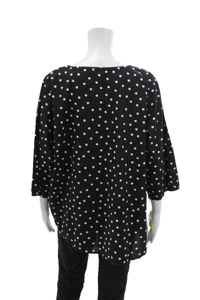 Tulip Womens Polka Dot Gathered Long Sleeves Blouse Black White Size Medium