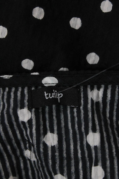 Tulip Womens Polka Dot Gathered Long Sleeves Blouse Black White Size Medium