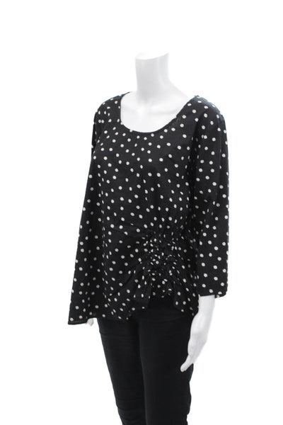Tulip Womens Polka Dot Gathered Long Sleeves Blouse Black White Cotton Size Larg
