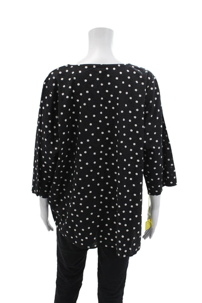 Tulip Womens Polka Dot Gathered Long Sleeves Blouse Black White Cotton Size Larg