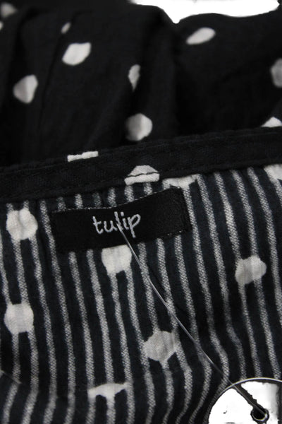 Tulip Womens Polka Dot Gathered Long Sleeves Blouse Black White Cotton Size Larg