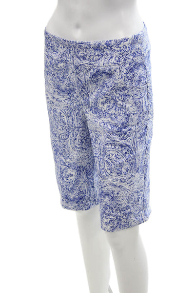 Renuar Womens Abstract Print Comfort Waist High Rise Shorts White Blue Size 2