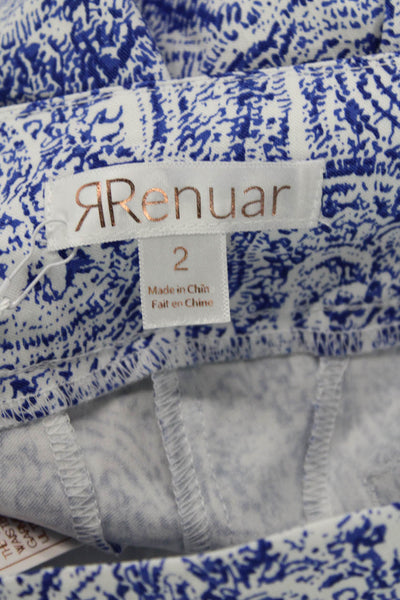 Renuar Womens Abstract Print Comfort Waist High Rise Shorts White Blue Size 2