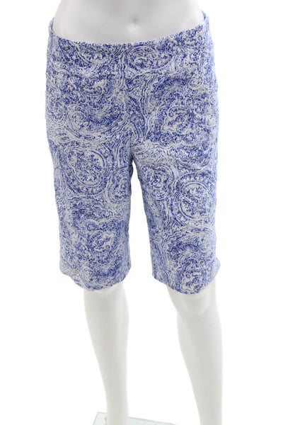 Renuar Womens Island Combo High Rise Pull On Shorts White Blue Size 14